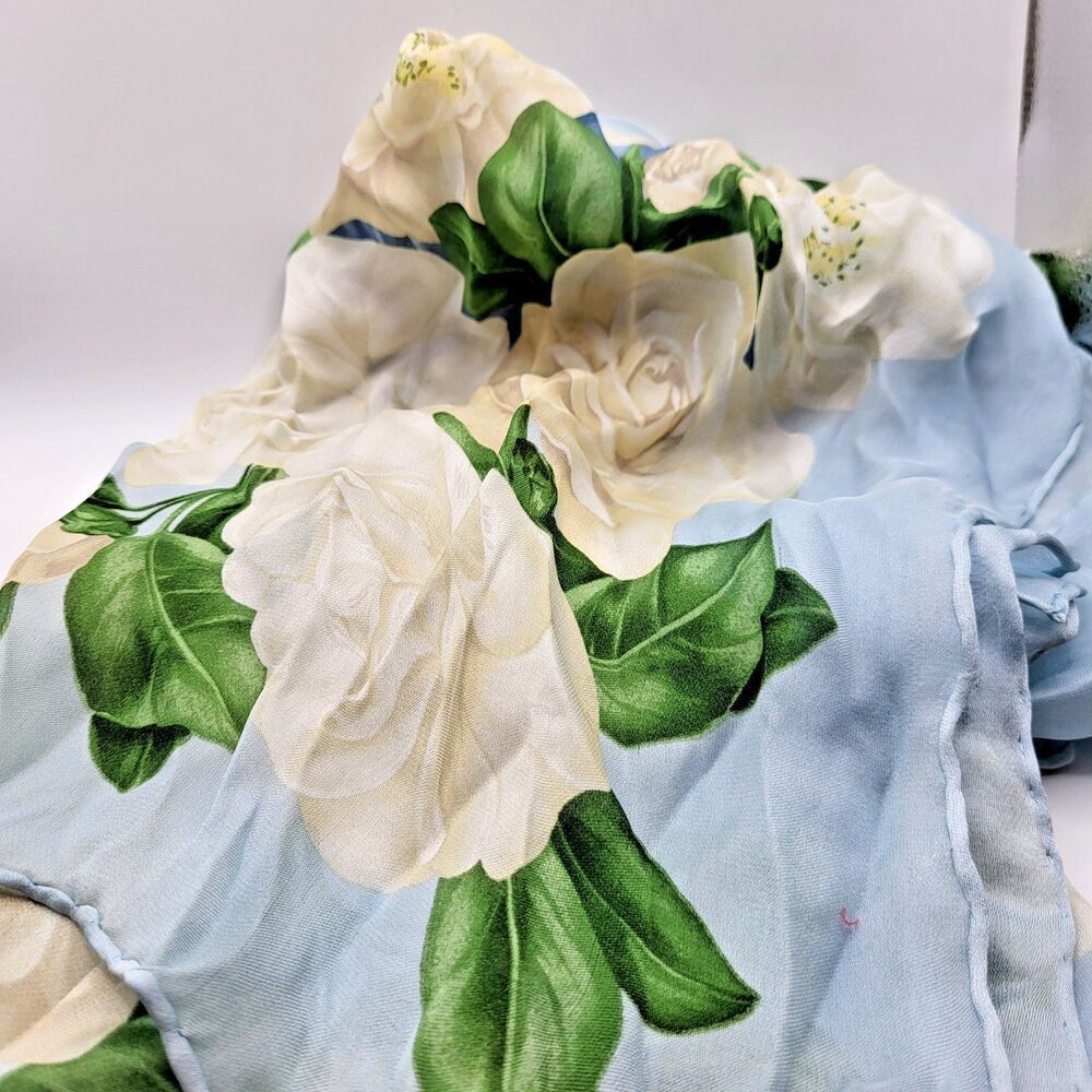 100 Silk Pale Blue Rose Scarf 34in By 34in Square